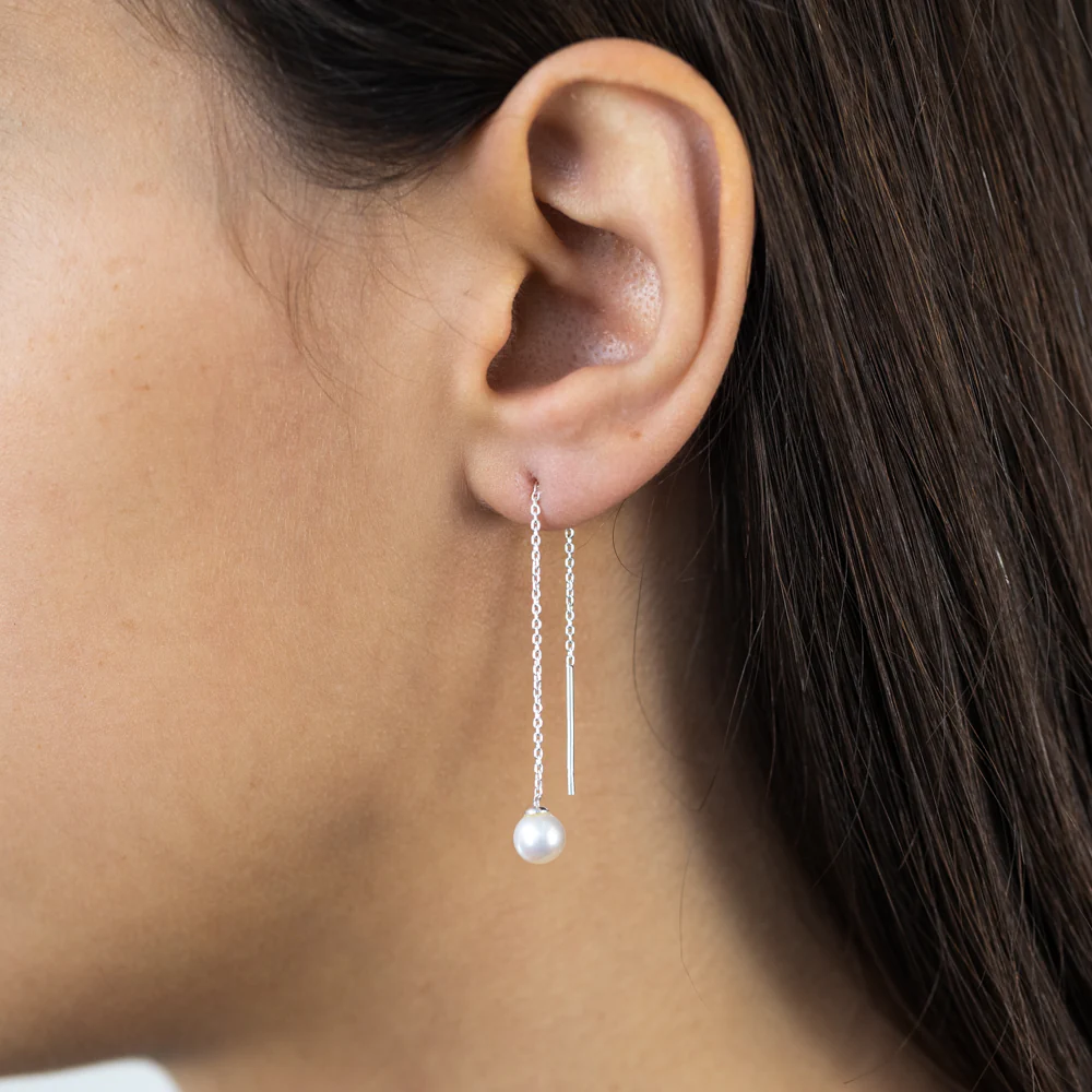 Sterling Silver Freshwater Pearl Drop Threader Earrings - Image 2