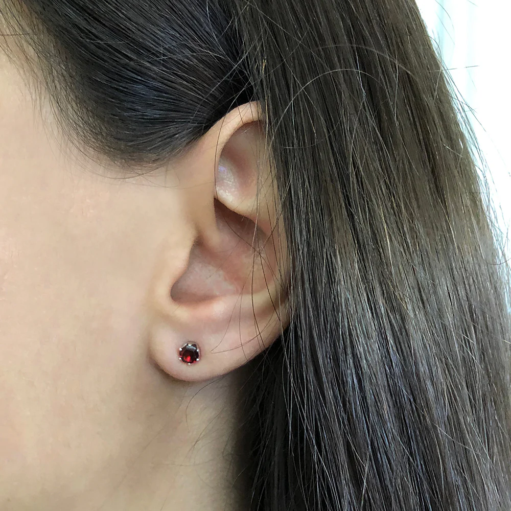 Sterling Silver Garnet 4mm Stud Earrings - Image 2