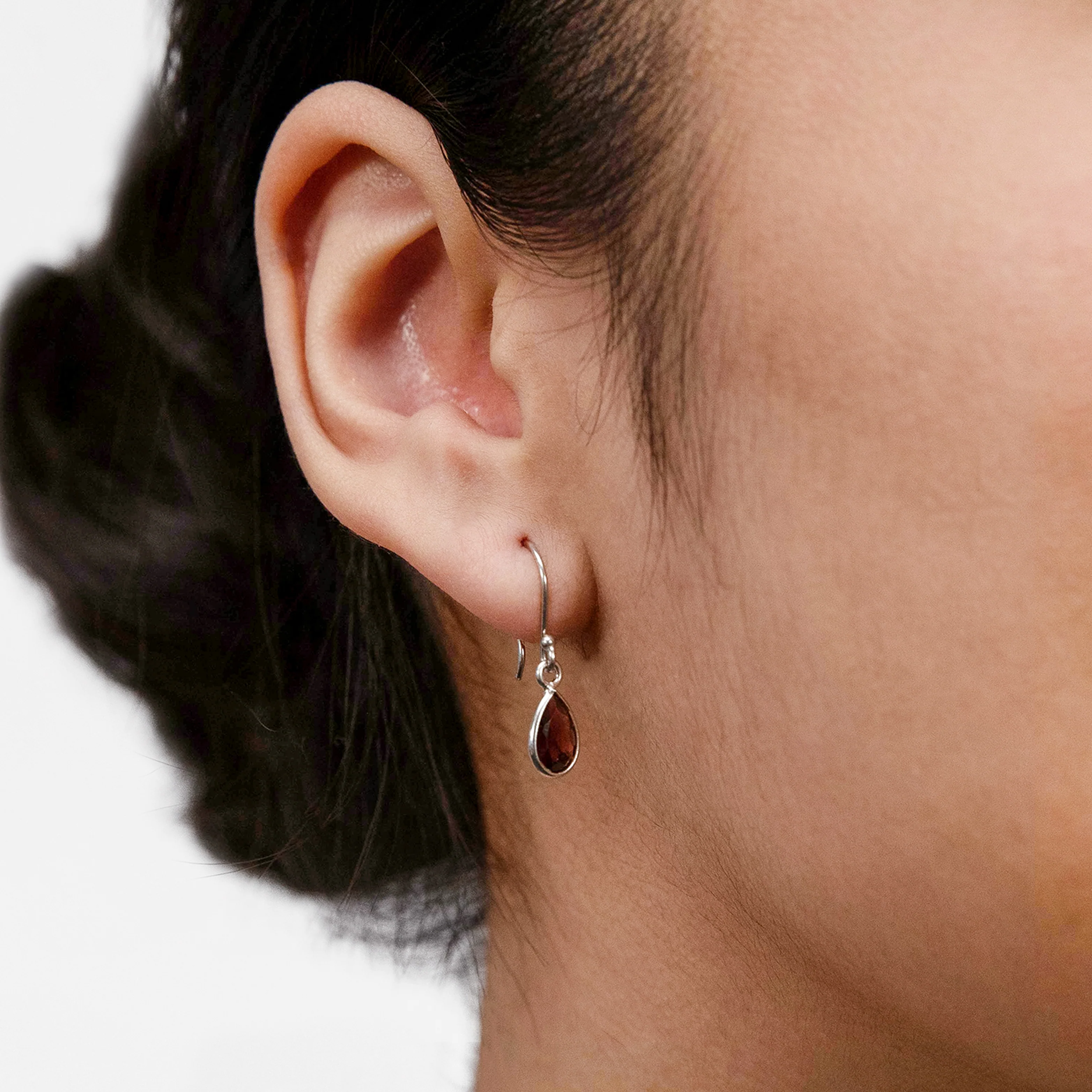 Sterling Silver Garnet Pear Hook Drop Earrings - Image 2