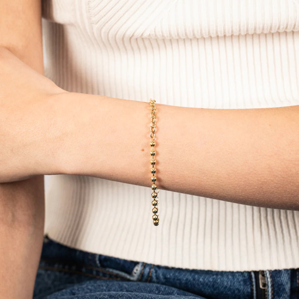 Sterling Silver Gold Plated 17+3cm Ball Bracelet - Image 3
