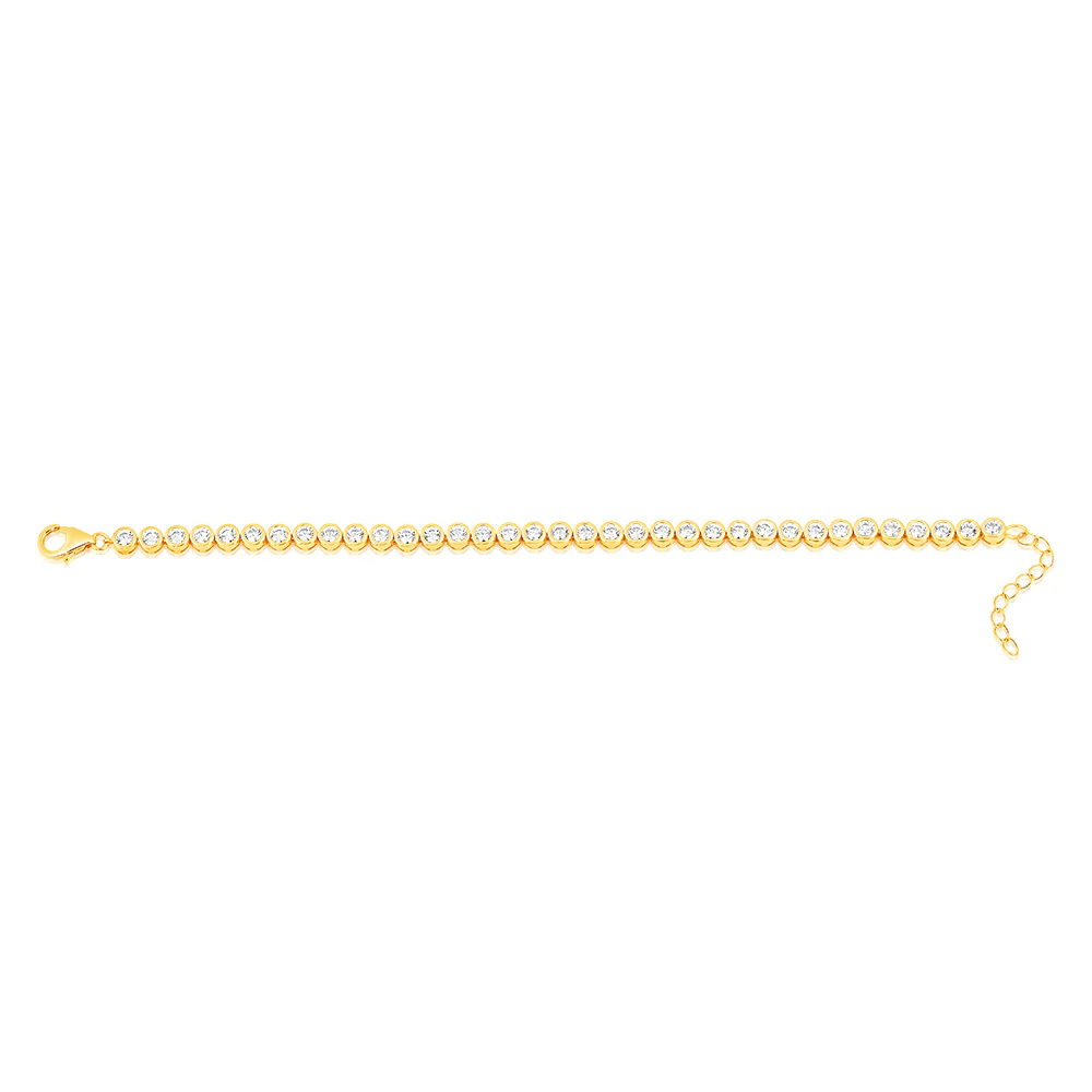 Sterling Silver Gold Plated 3mm Bezel White Cubic Zirconia 16+3cm Bracelet - Image 2
