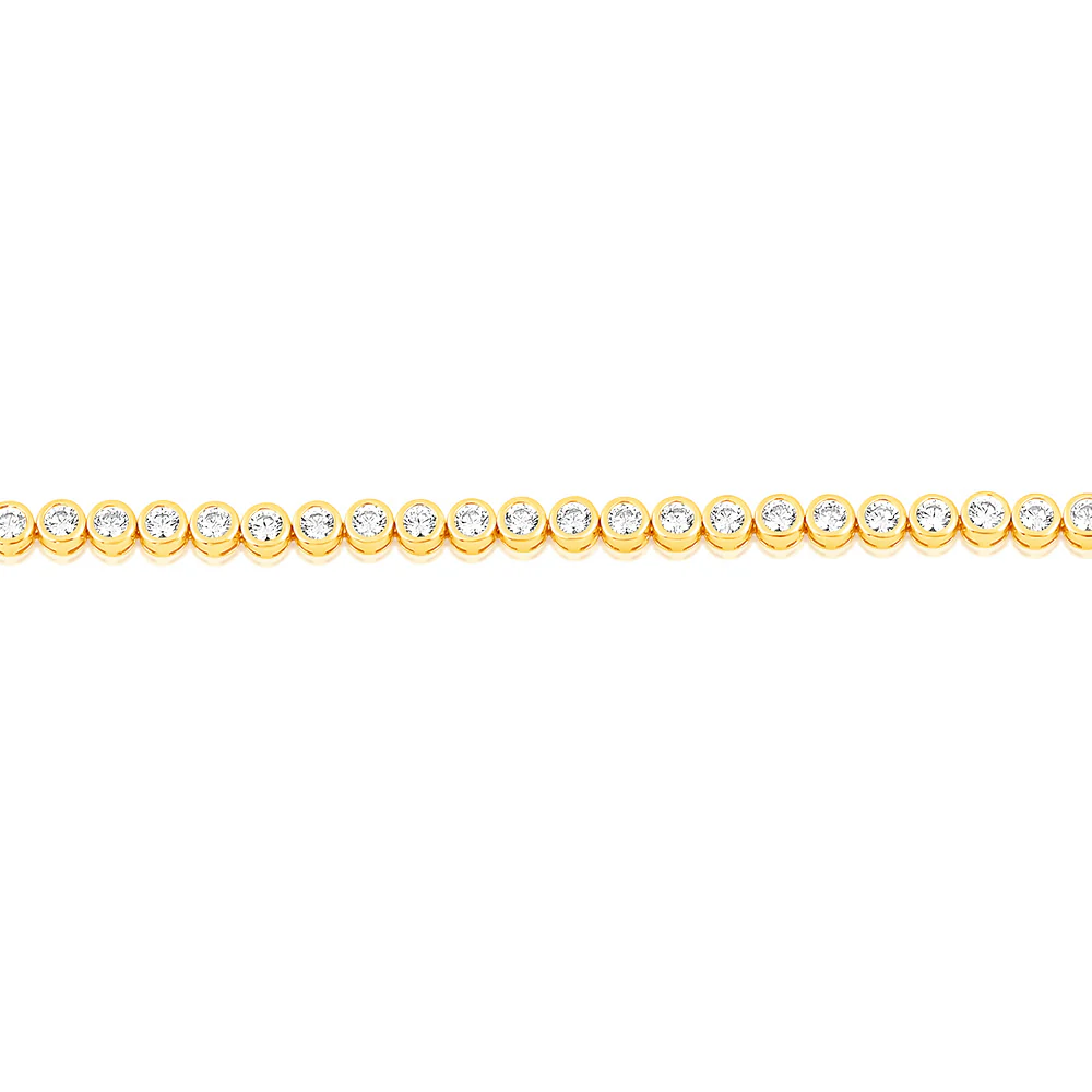 Sterling Silver Gold Plated 3mm Bezel White Cubic Zirconia 16+3cm Bracelet - Image 3