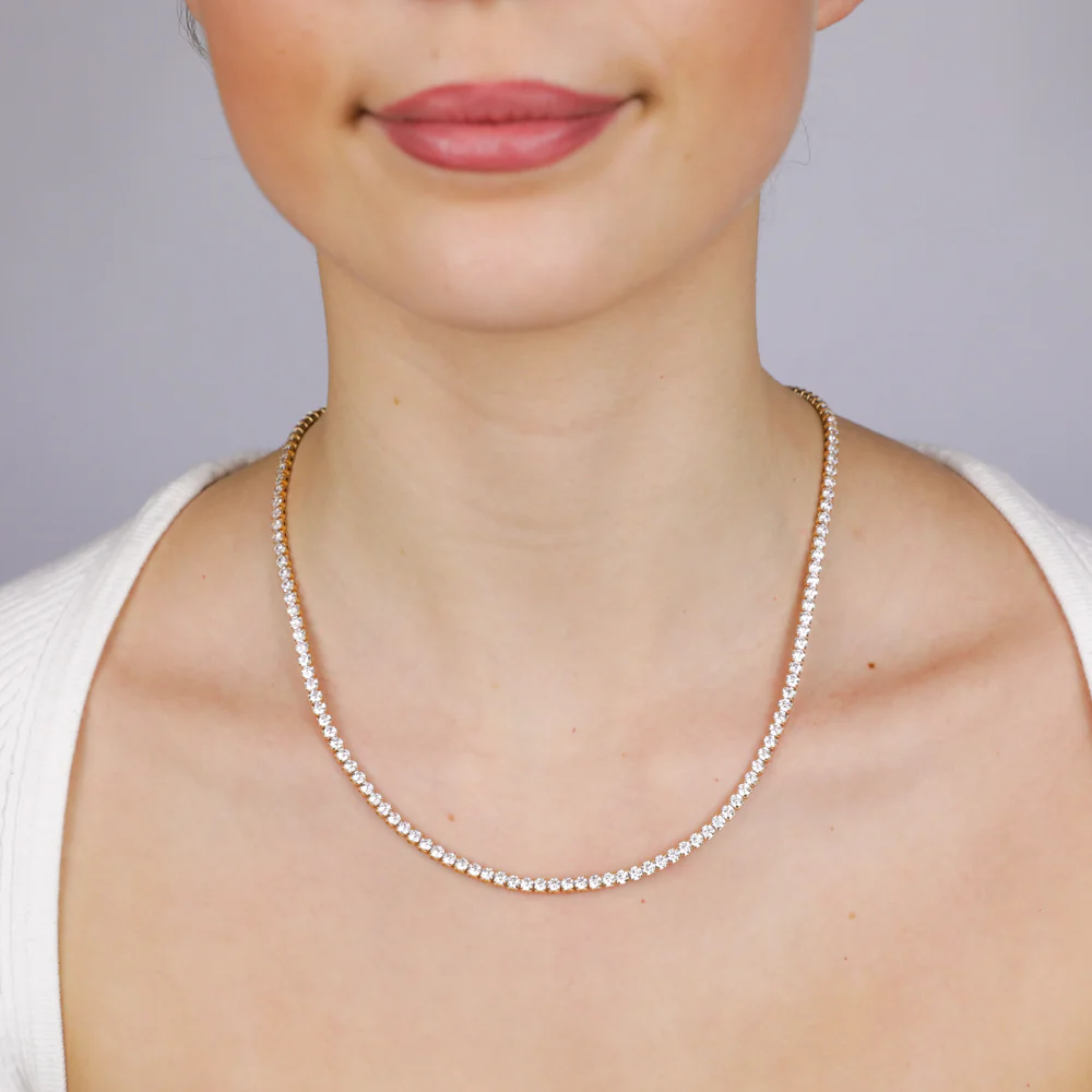 Sterling Silver Gold Plated 3mm Cubic Zirconia Tennis 50cm Chain - Image 3