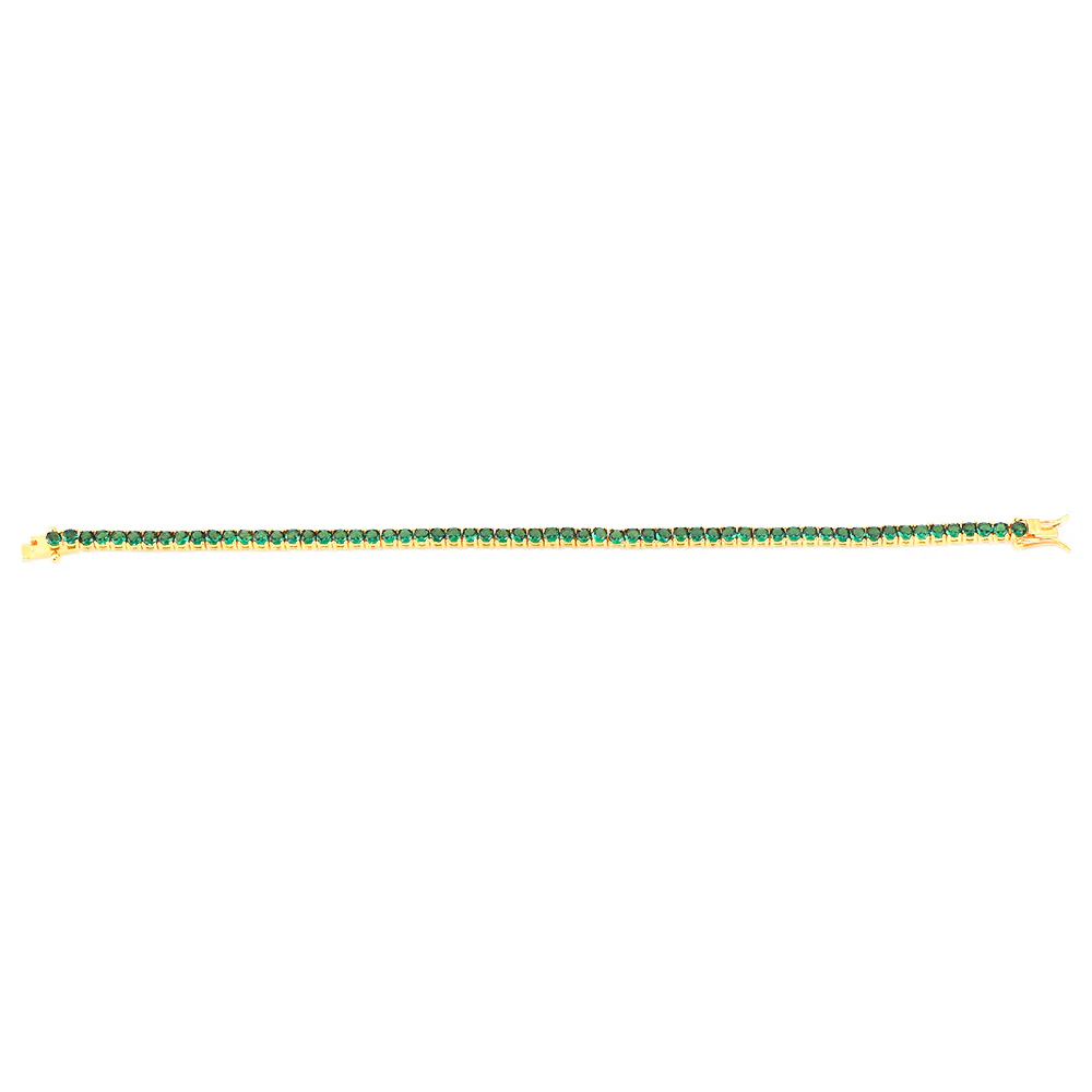Sterling Silver Gold Plated 3mm Emerald Green Color Cubic Zirconia 19cm Bracelet - Image 2