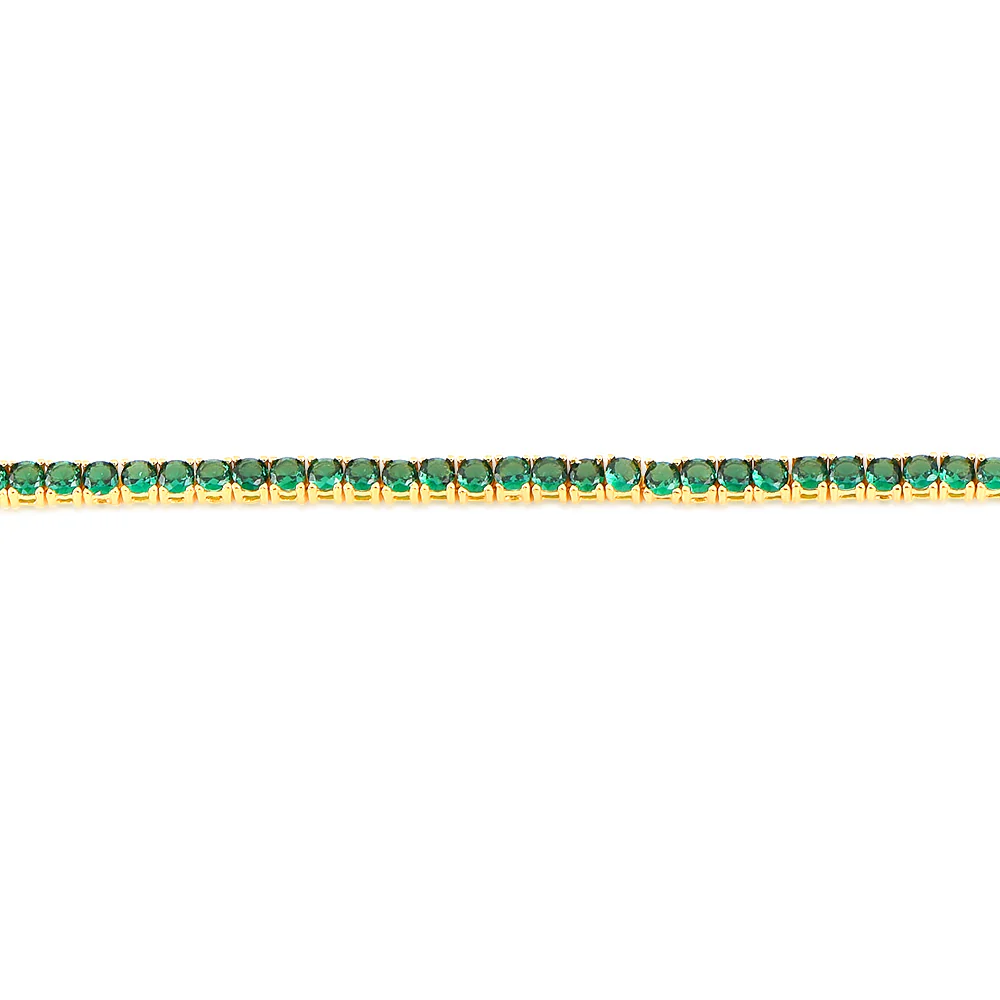 Sterling Silver Gold Plated 3mm Emerald Green Color Cubic Zirconia 19cm Bracelet - Image 3