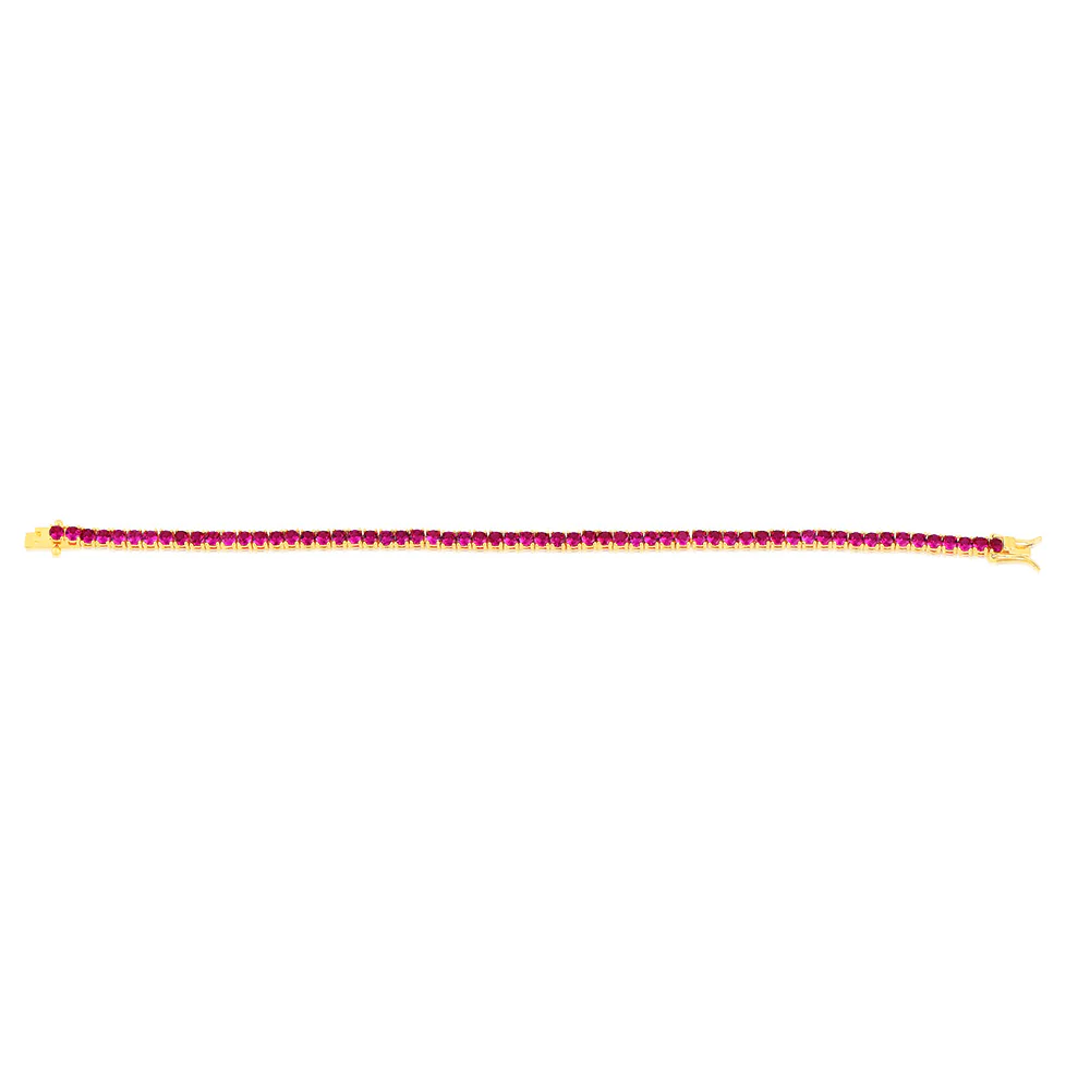 Sterling Silver Gold Plated 3mm Ruby Colored Cubic Zirconia 19cm Bracelet - Image 2