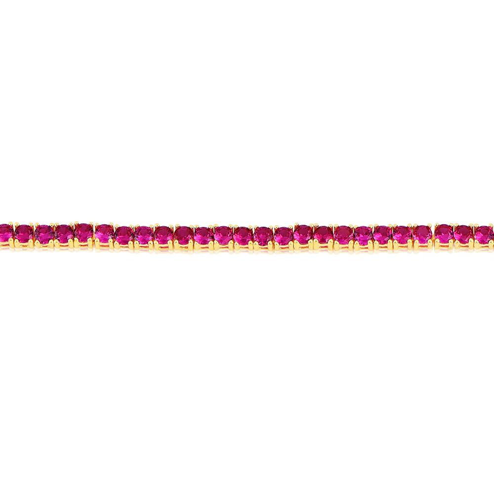 Sterling Silver Gold Plated 3mm Ruby Colored Cubic Zirconia 19cm Bracelet - Image 3