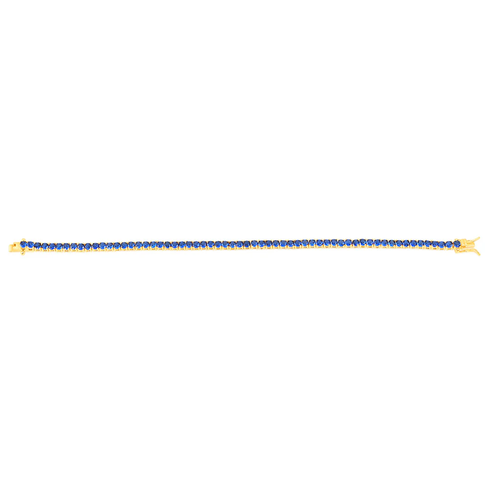 Sterling Silver Gold Plated 3mm Sapphire Blue Cubic Zirconia 19cm Bracelet - Image 2