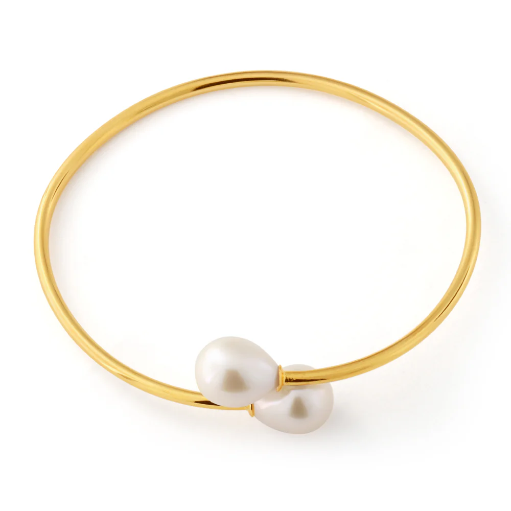 Sterling Silver Gold Plated 8-10mm Freshwater Pearl Bangle - Image 2