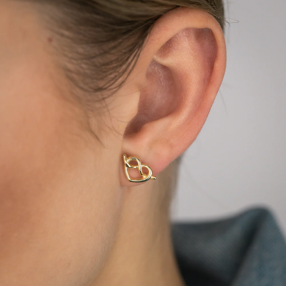 Sterling Silver Gold Plated Angel Wings Heart Cut Out Stud Earrings - Image 2