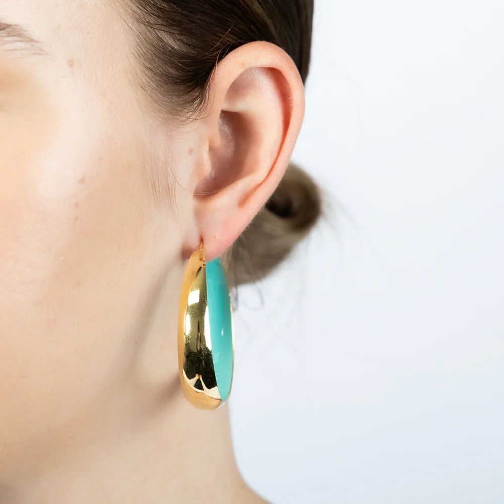 Sterling Silver Gold Plated Aqua Enamel Inside Hoop Earrings - Image 2