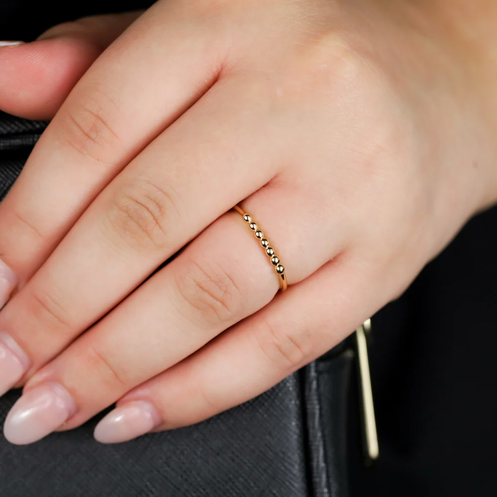 Sterling Silver Gold Plated Beaded Bar Ring - Image 2