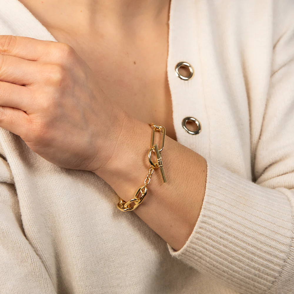 Sterling Silver Gold Plated Belcher Links T Bar Clasp 19cm Bracelet - Image 3