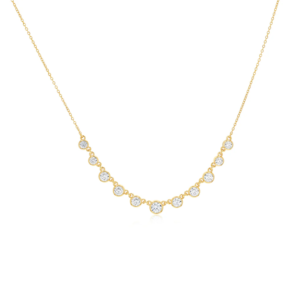 Sterling Silver Gold Plated Bezel Set White Cubic Zirconia Charm 40+5cm Chain - Image 2