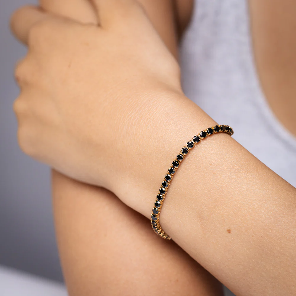 Sterling Silver Gold Plated Black Cubic Zirconia Adjustable Bracelet - Image 3