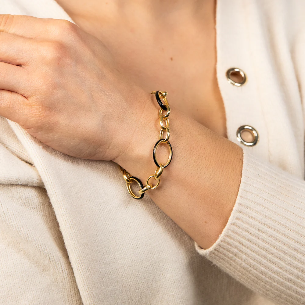 Sterling Silver Gold Plated Black Enamel Fancy 19cm Bracelet - Image 3