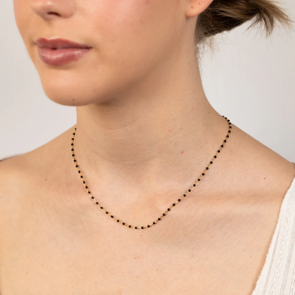 Sterling Silver Gold Plated Black Enamel Fancy 42+3cm Chain - Image 2