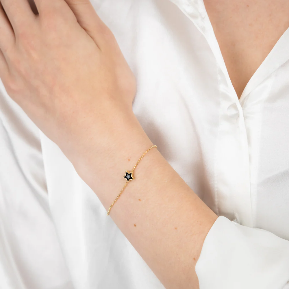 Sterling Silver Gold Plated Black Enamel Star 17+3cm Bracelet - Image 4
