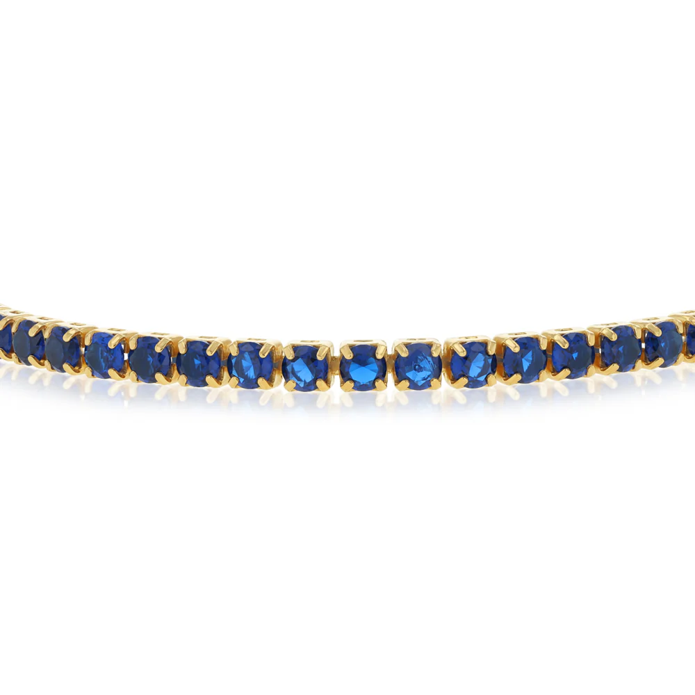 Sterling Silver Gold Plated Blue Cubic Zirconia Adjustable Bracelet - Image 2