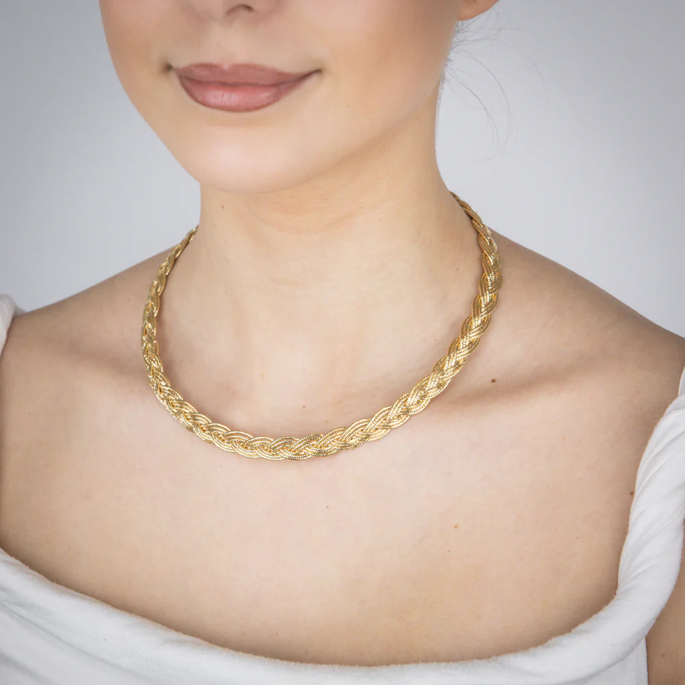 Sterling Silver Gold Plated Braided Broad 45cm Chain - Image 3