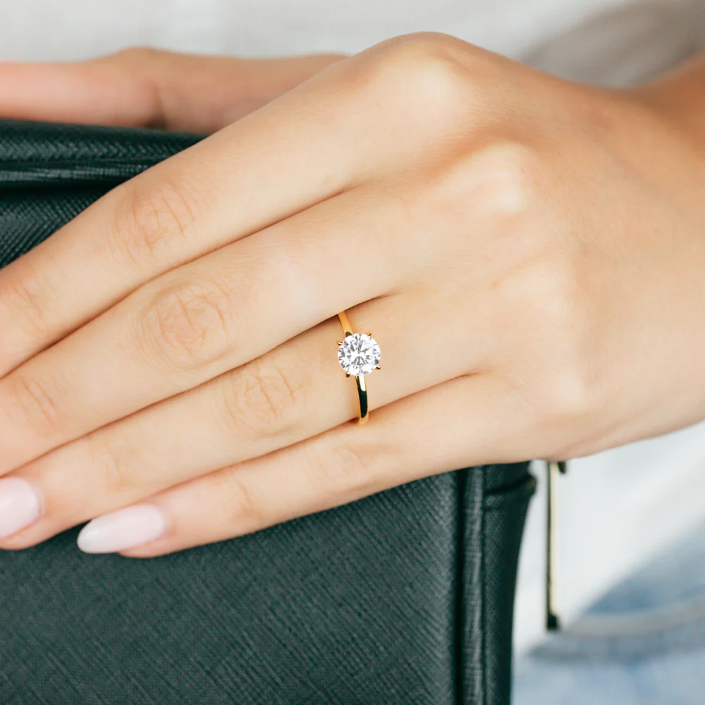 Sterling Silver Gold Plated Brilliant Cut White Zirconia Ring - Image 3