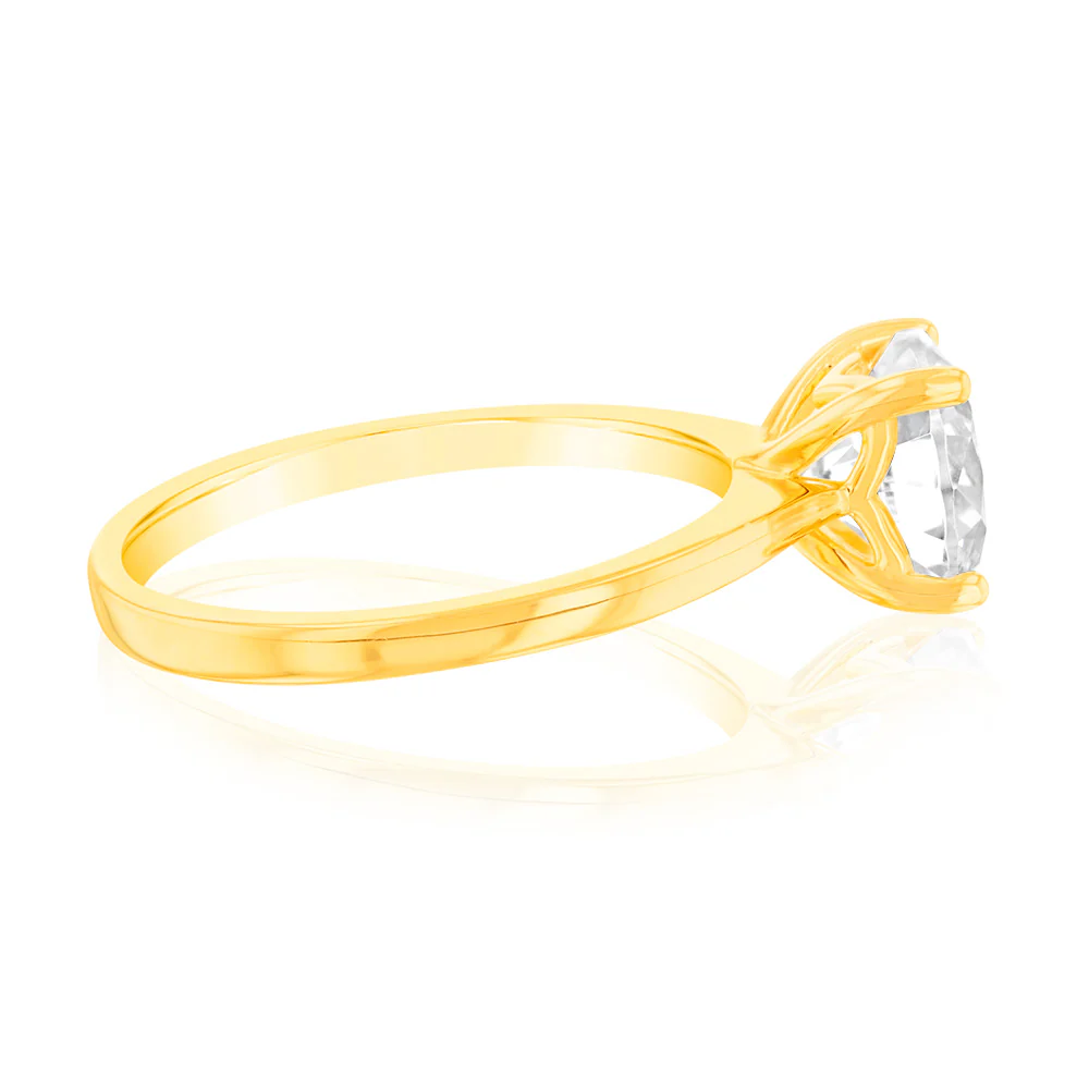 Sterling Silver Gold Plated Brilliant Cut White Zirconia Ring - Image 2