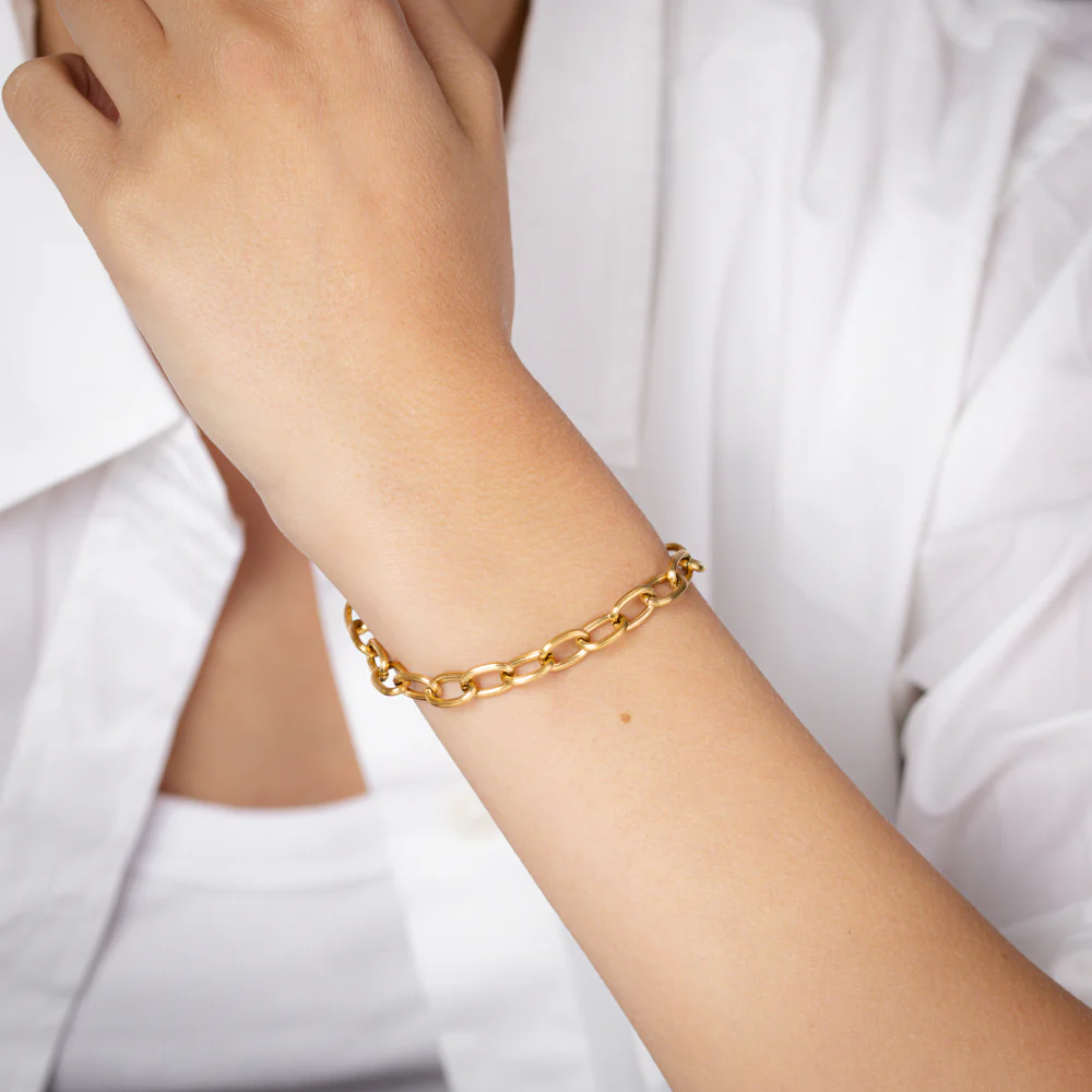 Sterling Silver Gold Plated Chunky 7mm Link 16.5+3cm Bracelet - Image 4