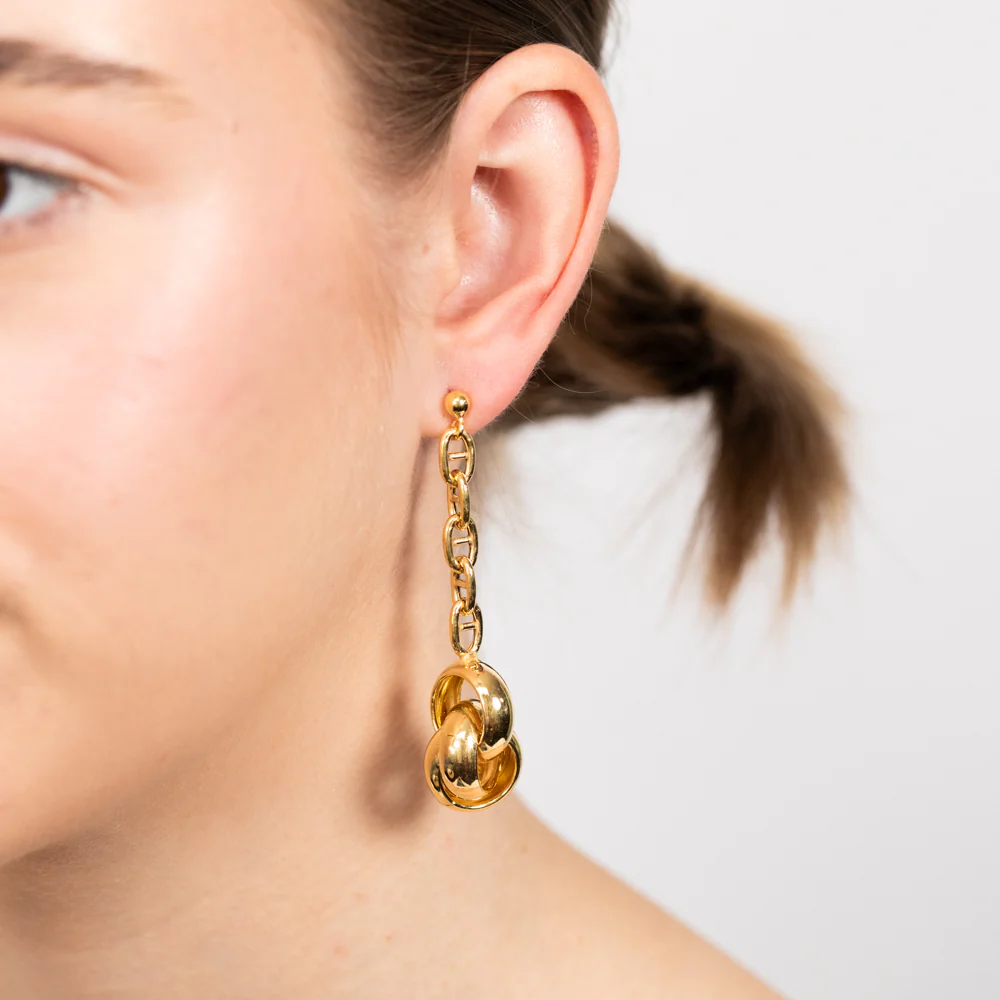 Sterling Silver Gold Plated Circles On Anchor Chain Drop Earrings - Image 2