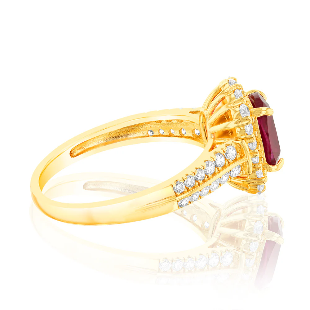 Sterling Silver Gold Plated Created Ruby And White Zirconia Fancy Ring - Image 2