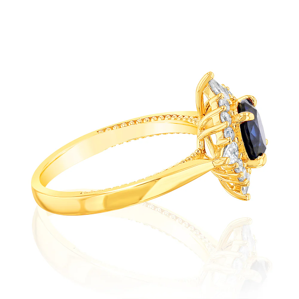 Sterling Silver Gold Plated Created Sapphire And White Zirconia Fancy Ring - Image 2