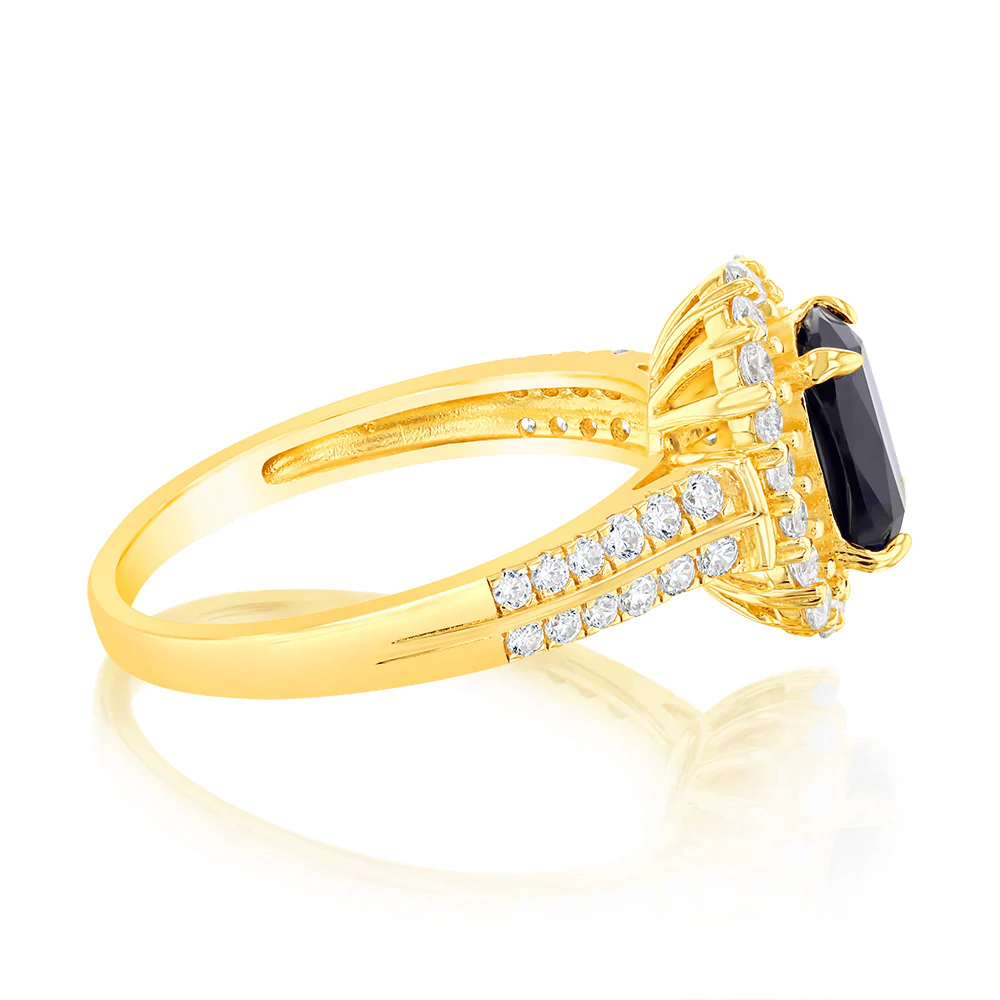 Sterling Silver Gold Plated Created Sapphire And White Zirconia Fancy Ring - Image 2