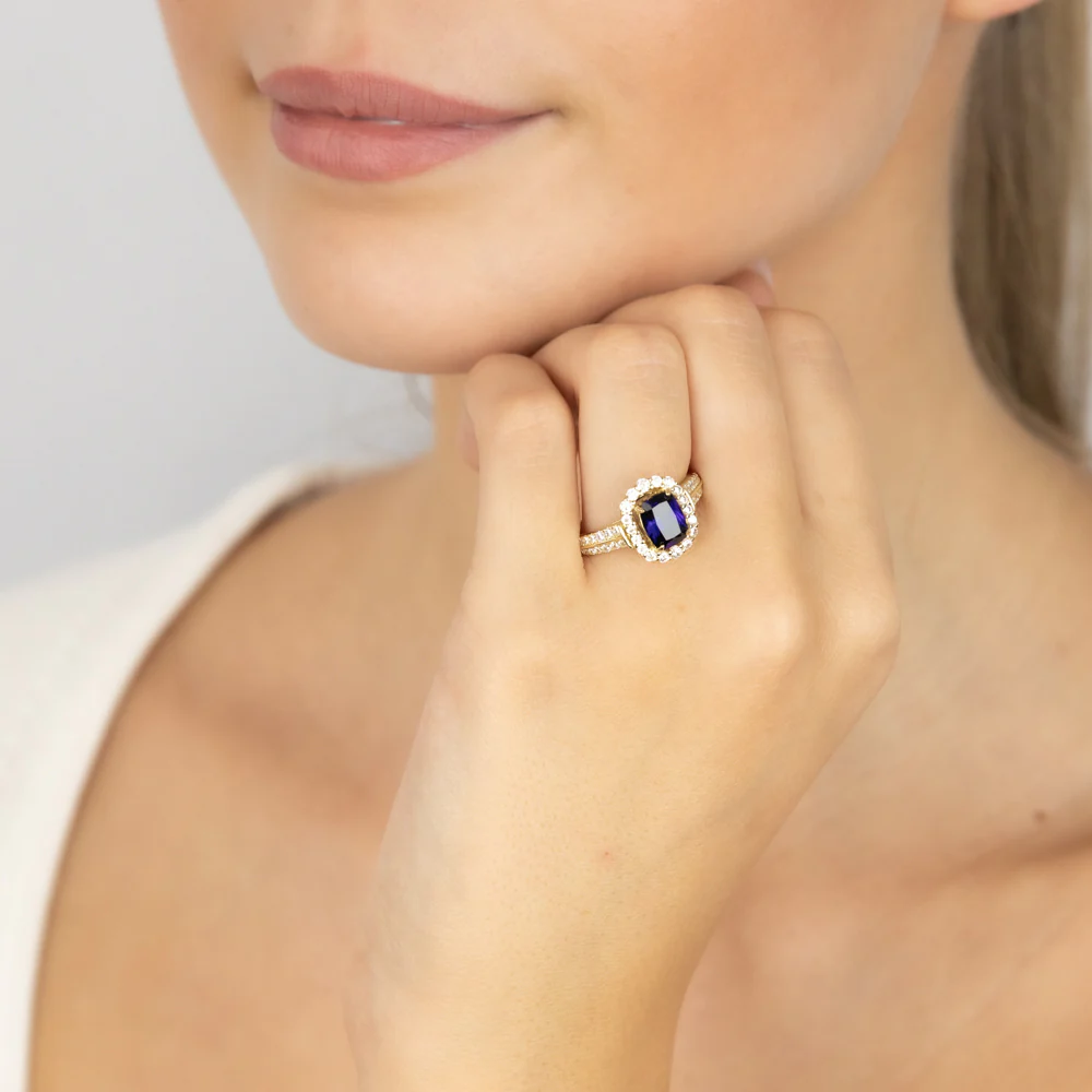 Sterling Silver Gold Plated Created Sapphire And White Zirconia Fancy Ring - Image 3