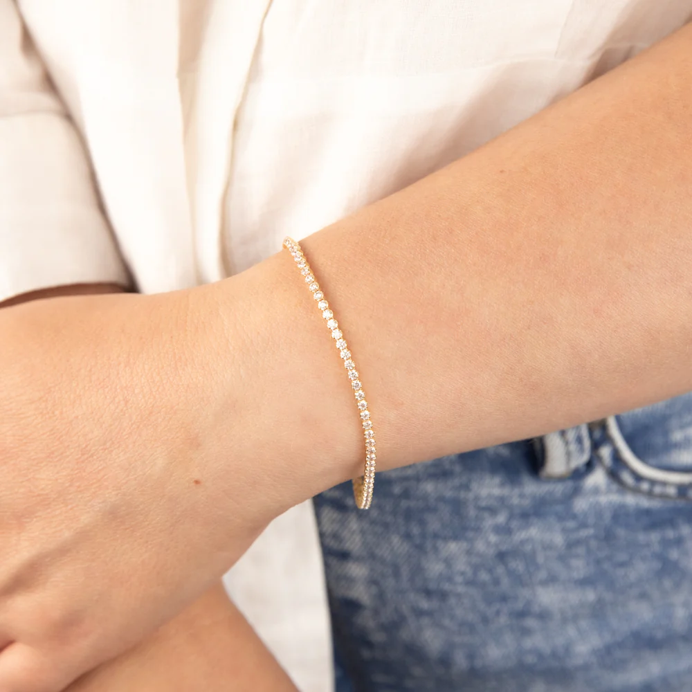 Sterling Silver Gold Plated Cubic Zirconia 2.5mm Tennis 19cm Bracelet - Image 3