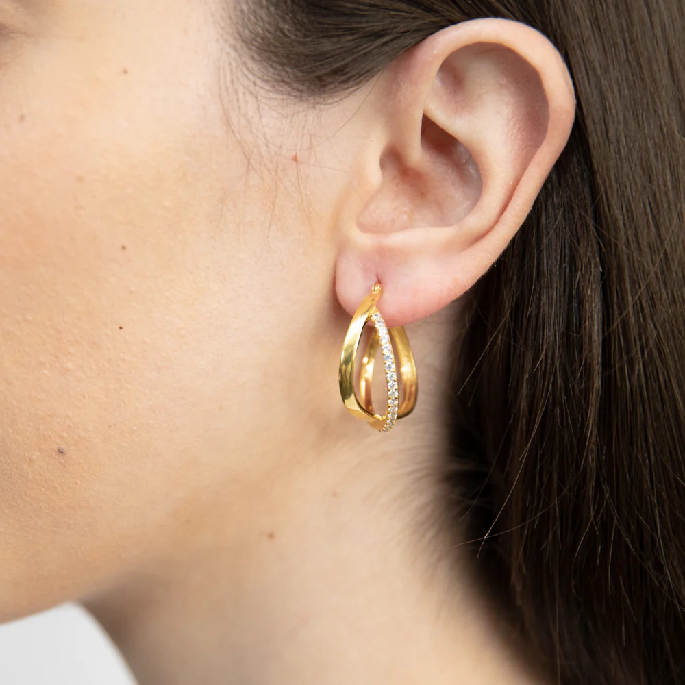 Sterling Silver Gold Plated Cubic Zirconia Abstract Hoop Earrings - Image 2
