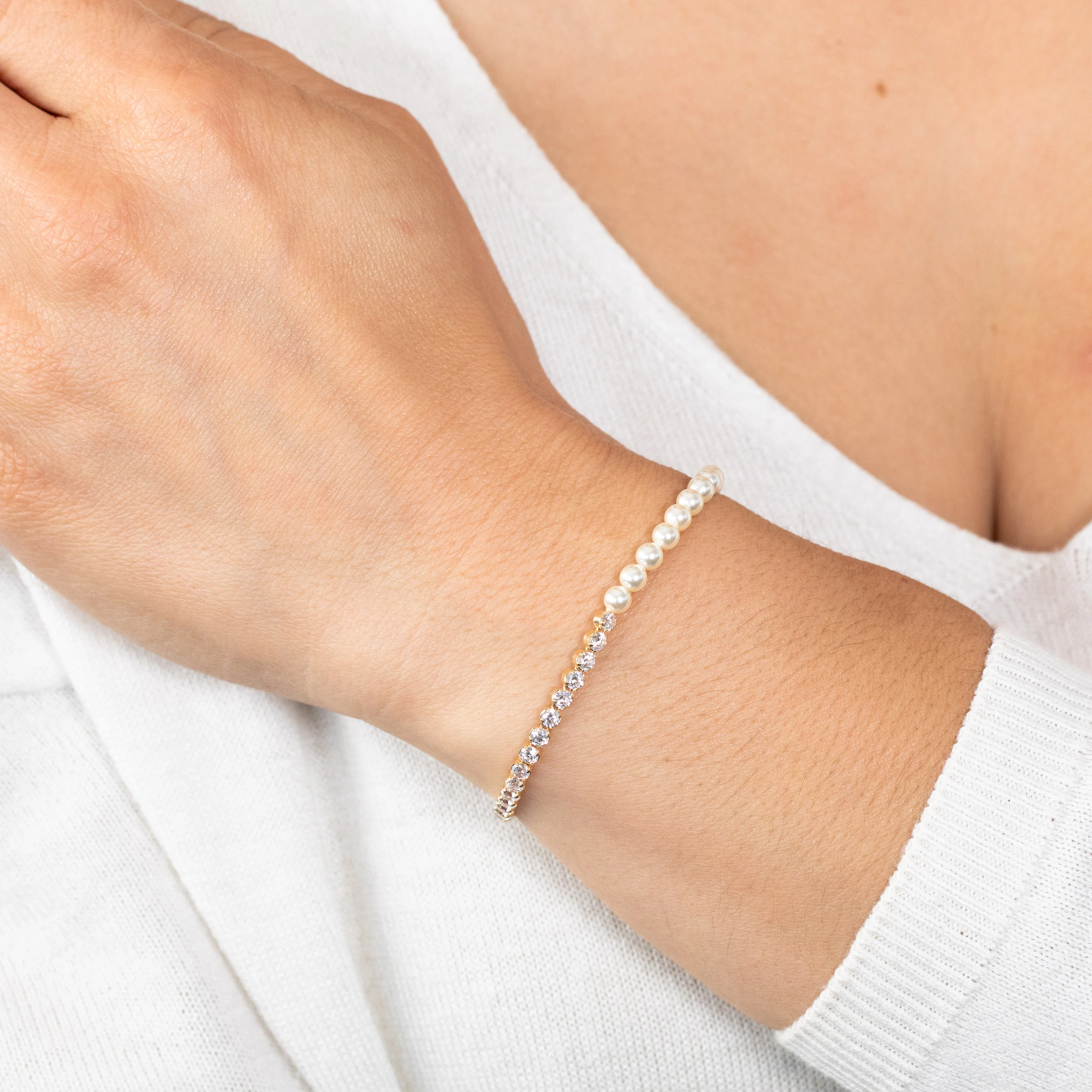 Sterling Silver Gold Plated Cubic Zirconia And Synthetic Pearls 16+3cm Bracelets - Image 3