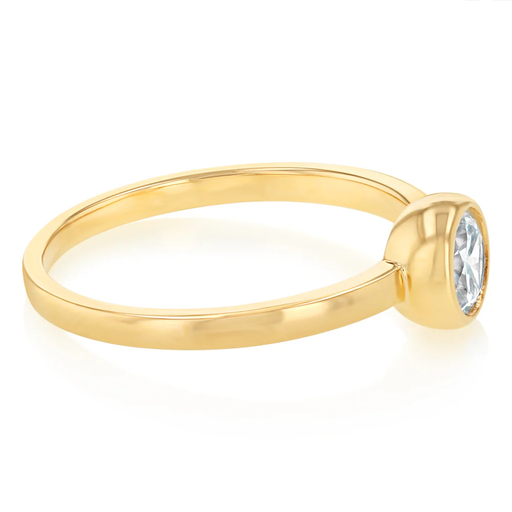 Sterling Silver Gold Plated Cubic Zirconia Bezel Solitaire Ring - Image 2