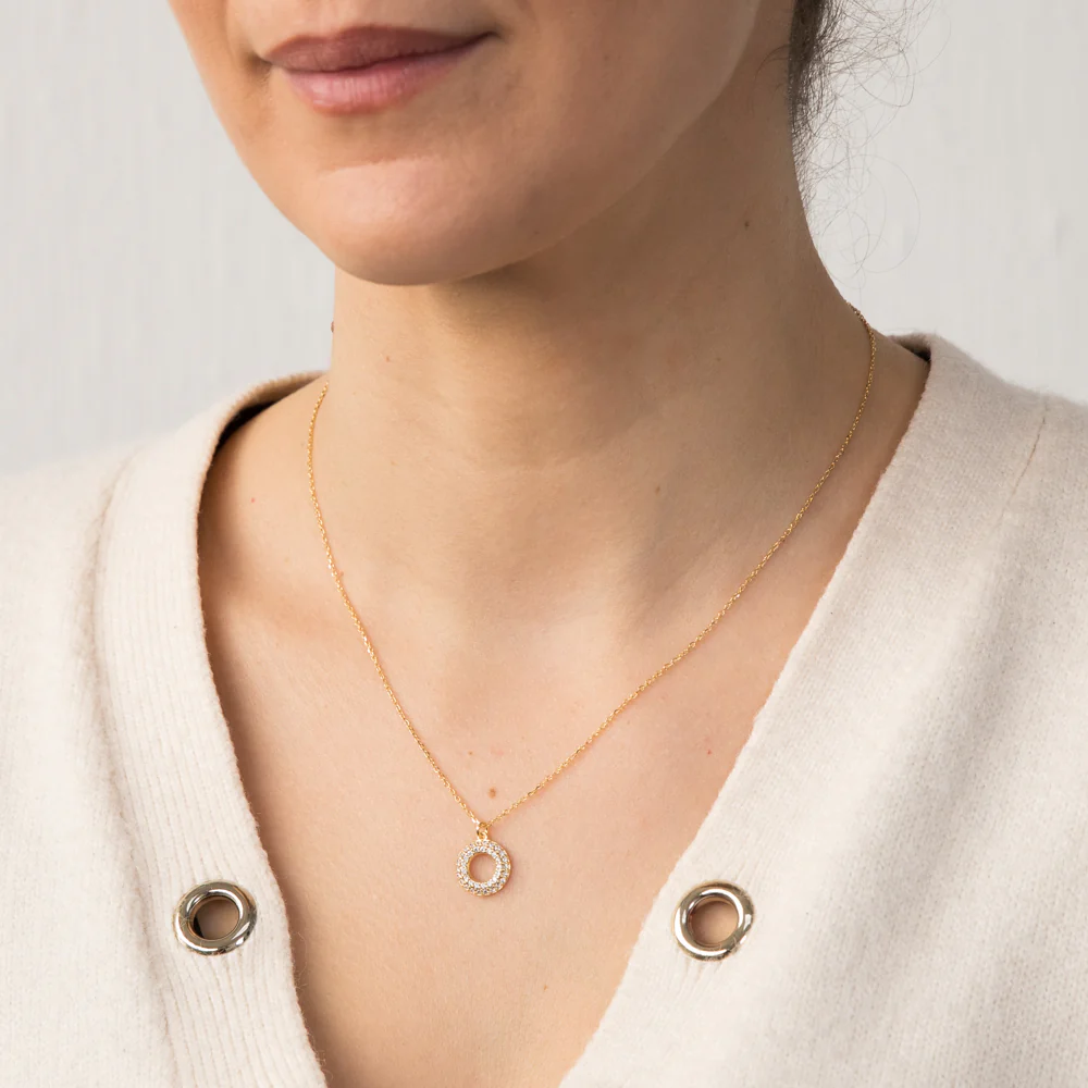 Sterling Silver Gold Plated Cubic Zirconia Circle Of Life Pendant On 45cm Chain - Image 2