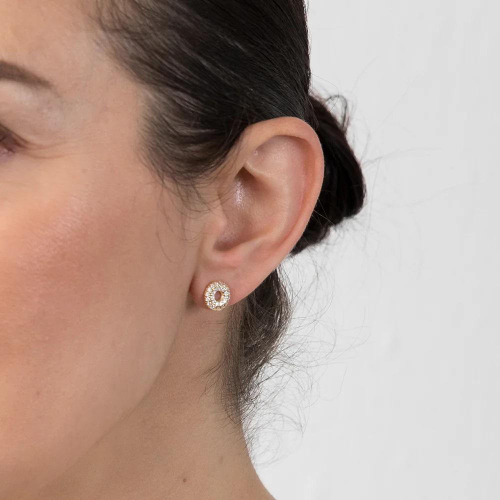 Sterling Silver Gold Plated Cubic Zirconia Circle Of Life Stud Earrings - Image 2