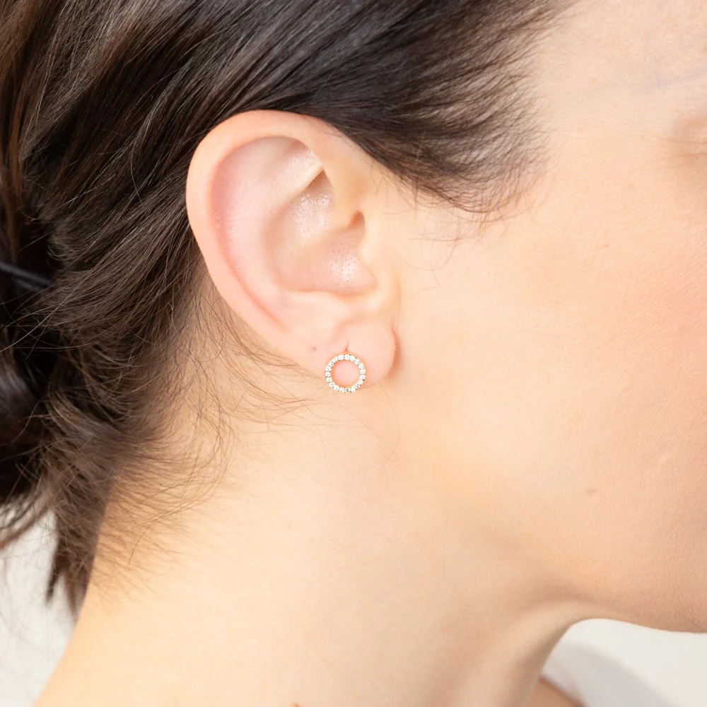 Sterling Silver Gold Plated Cubic Zirconia Circle Of Life Stud Earrings - Image 2