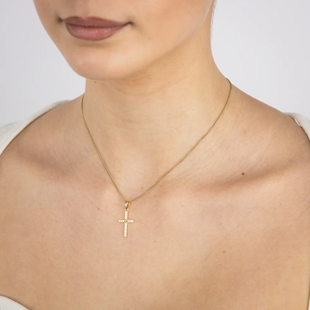 Sterling Silver Gold Plated Cubic Zirconia Cross Pendant - Image 2