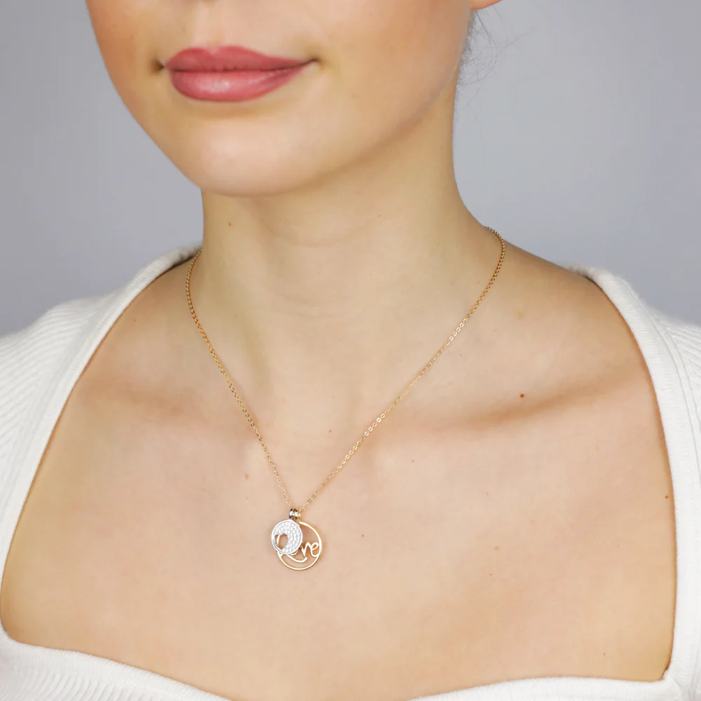 Sterling Silver Gold Plated Cubic Zirconia Heart And "Love" Twin Circle Pendant On Chain - Image 3