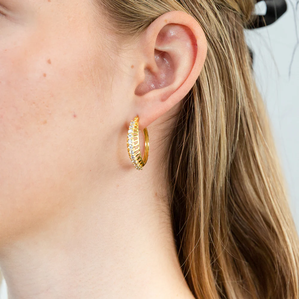 Sterling Silver Gold Plated Cubic Zirconia Hoop Earrings - Image 2