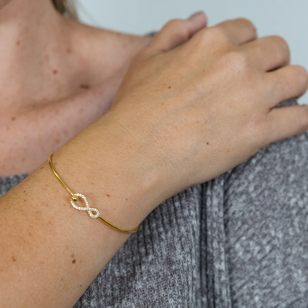 Sterling Silver Gold Plated Cubic Zirconia Infinity Bangle - Image 2