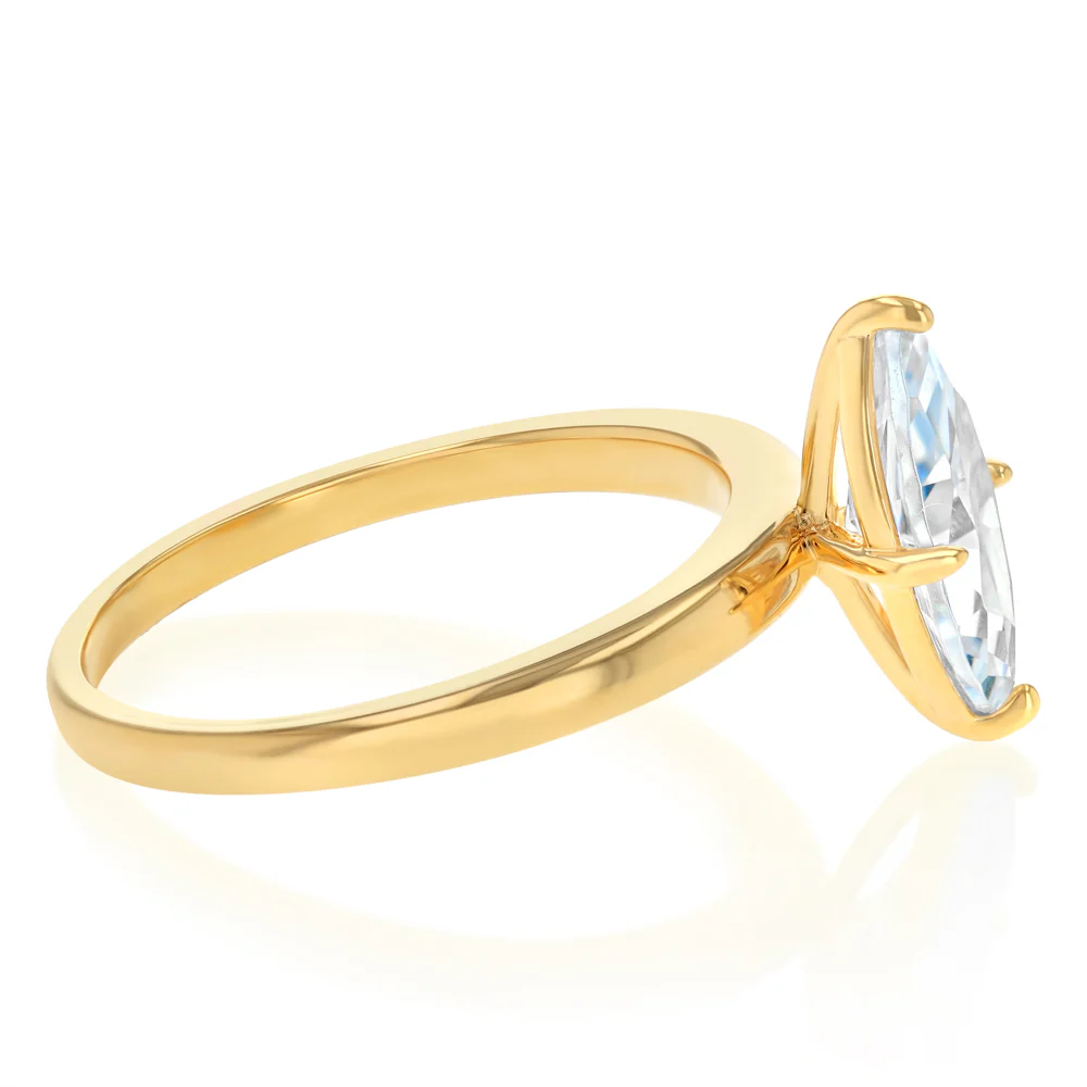 Sterling Silver Gold Plated Cubic Zirconia Marquise Ring - Image 2