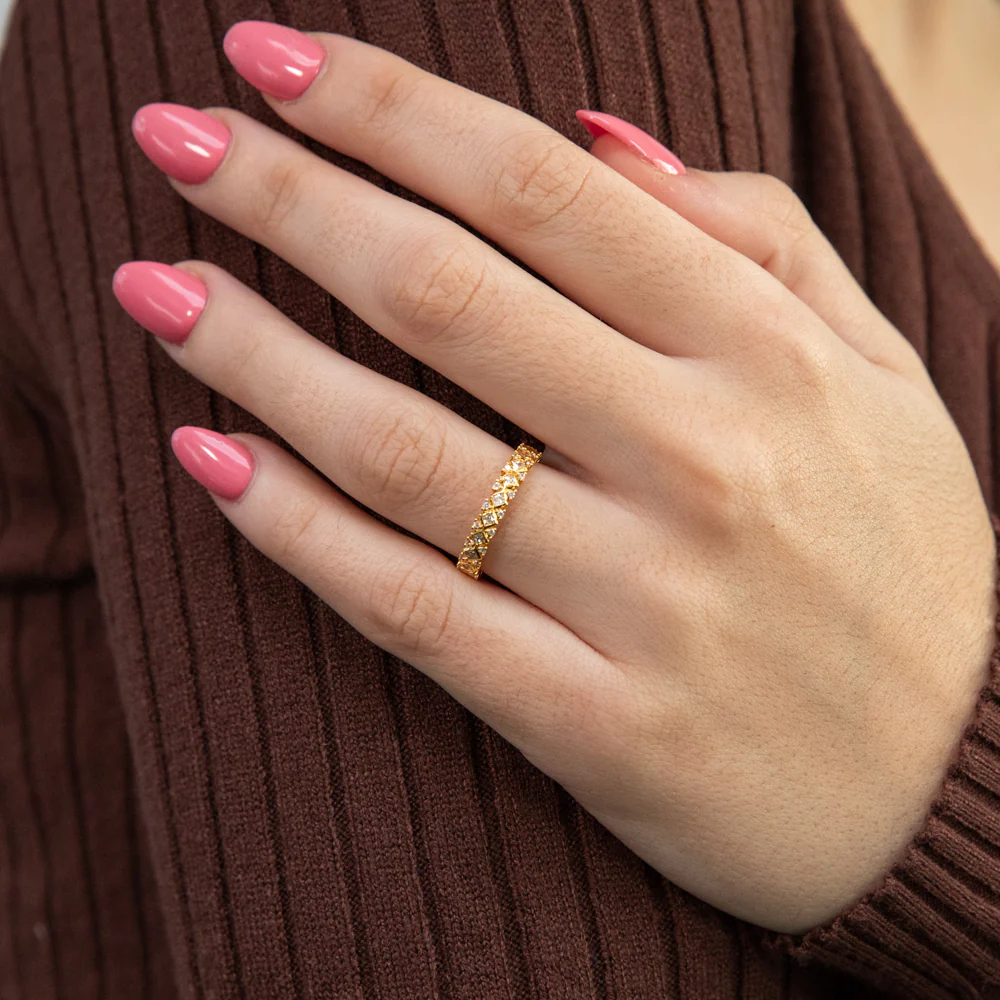 Sterling Silver Gold Plated Cubic Zirconia On Fancy Band Ring - Image 3