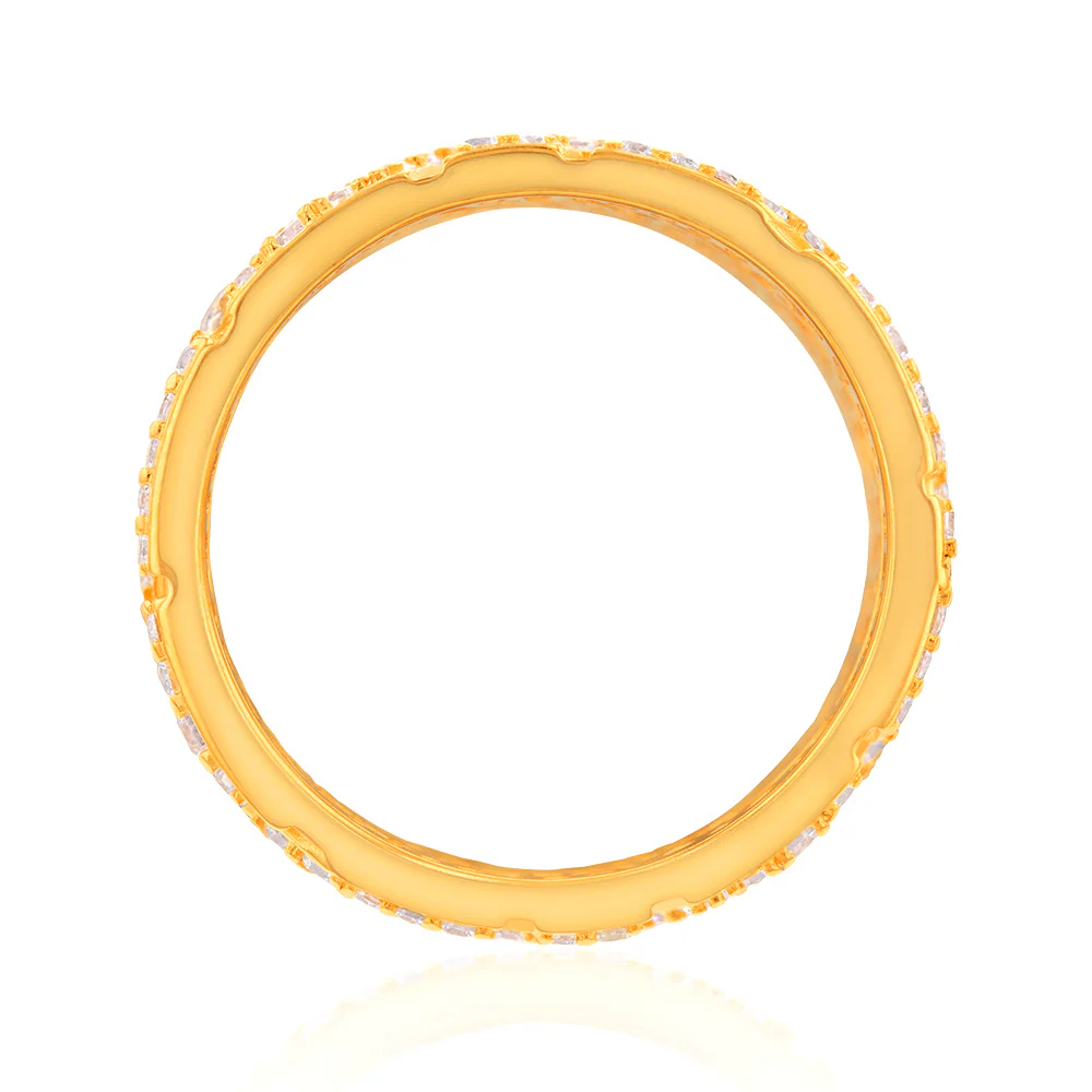 Sterling Silver Gold Plated Cubic Zirconia On Feather Broad Ring - Image 2