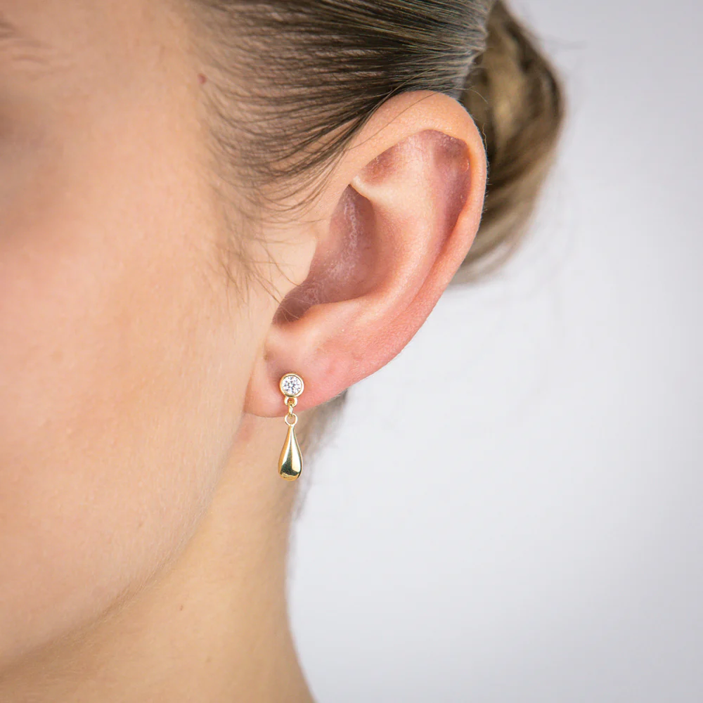 Sterling Silver Gold Plated Cubic Zirconia Tear Drop Stud Earrings - Image 2