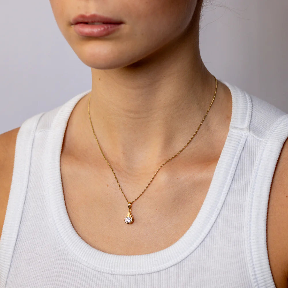 Sterling Silver Gold Plated Cubic Zirconia Teardrop Pendant - Image 2