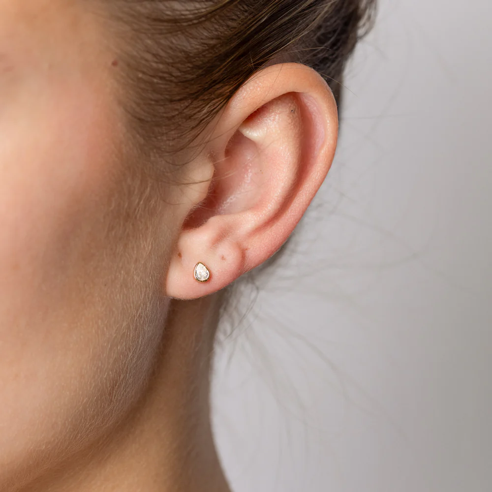 Sterling Silver Gold Plated Cubic Zirconia Teardrop Stud Earrings - Image 2