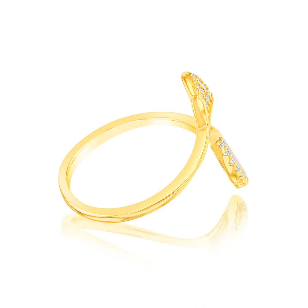 Sterling Silver Gold Plated Cubic Zirconia White Shell Pearl Dolphin Tail Ring - Image 2